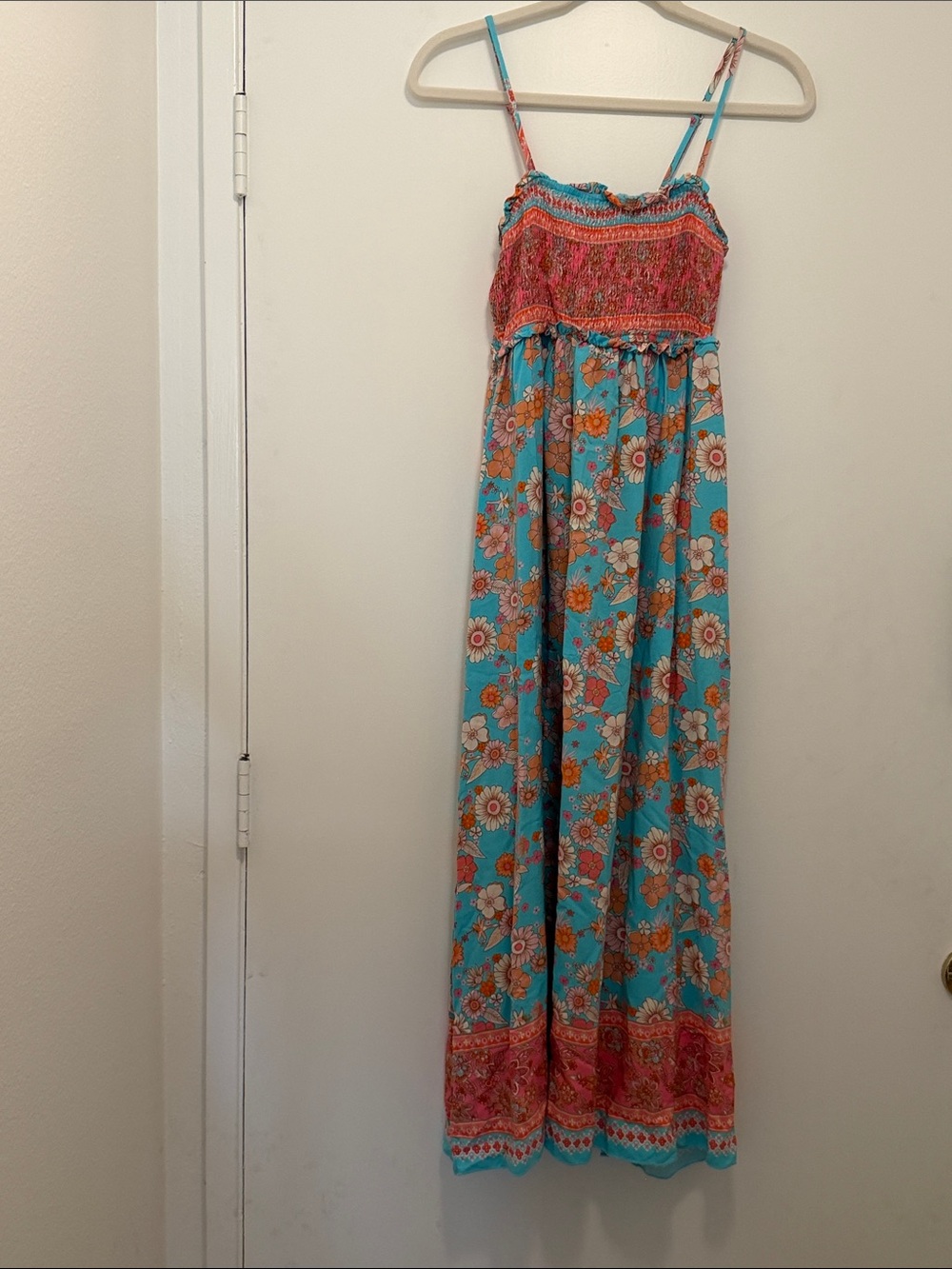 Boho Floral Maxi Dress in Turquoise and Pink